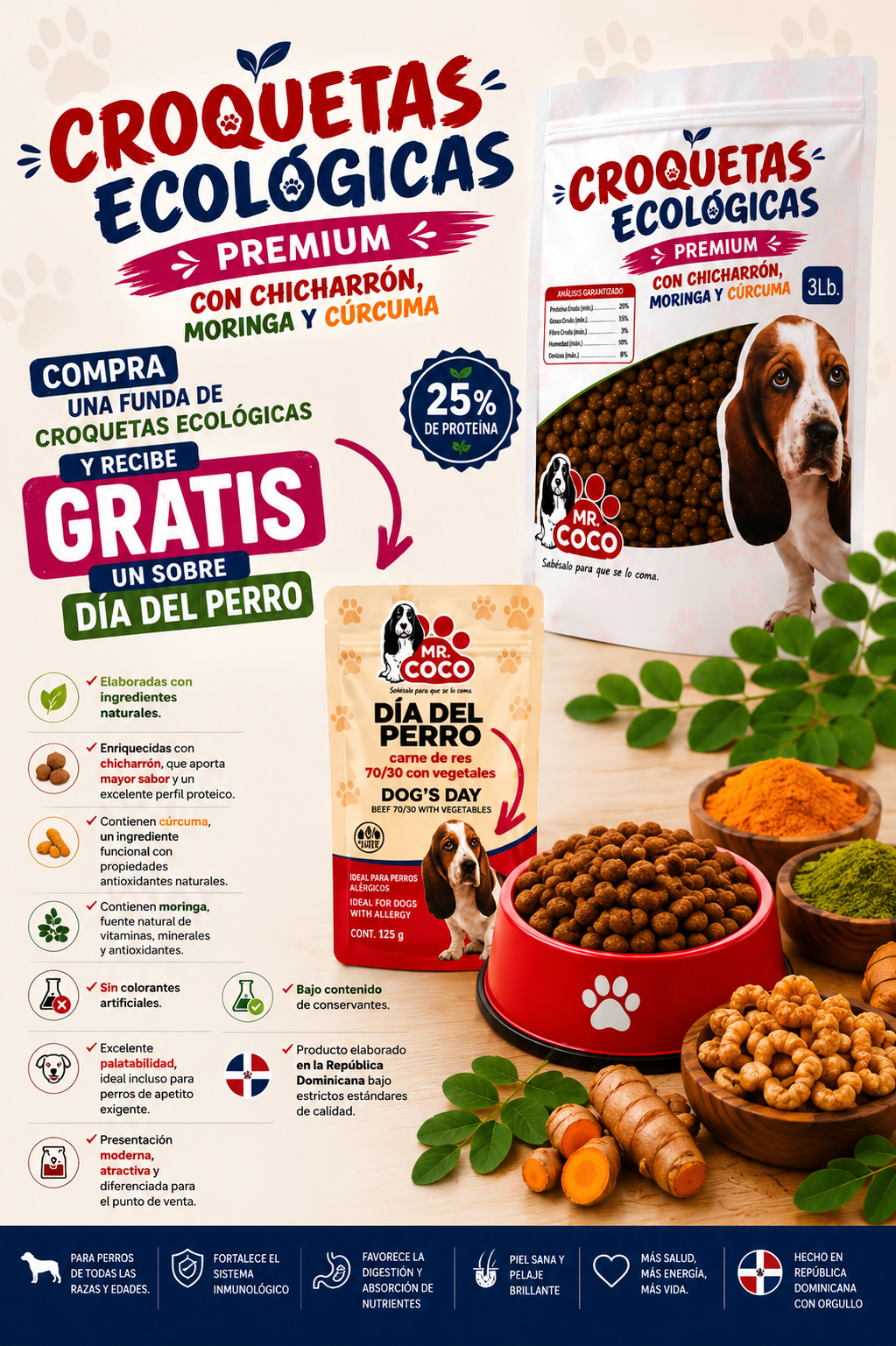 OFERTA MR COCO CROQUETAS ECOLOGICAS Y UN SOBRE DE DIA DEL PERRO
