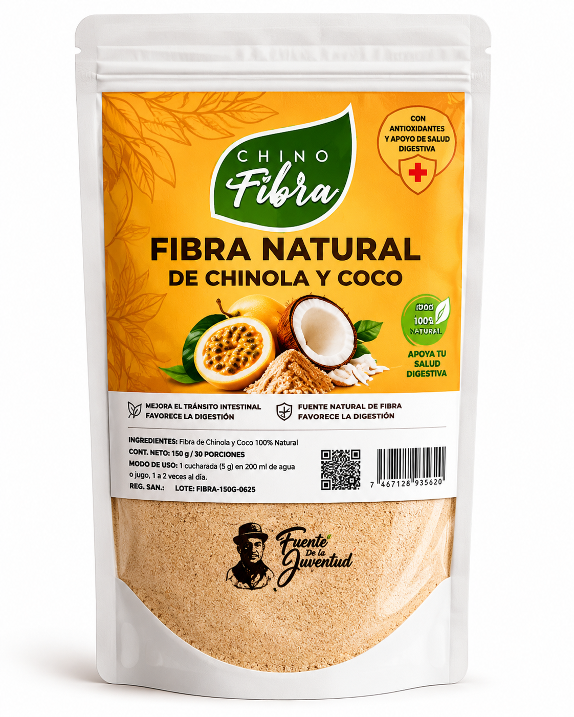 Chinofibra  Fibra natural de cáscara de chinola (Passiflora edulis) y harina de coco
