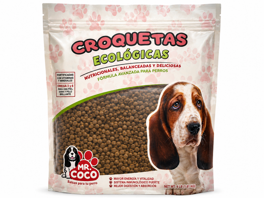 Croquetas ecológicas Premium, calidad ISO.